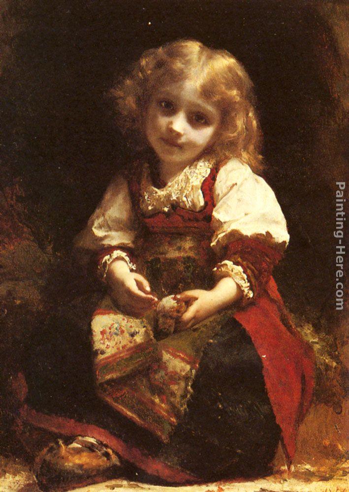 Etienne Adolphe Piot A Little Girl Holding A Bird